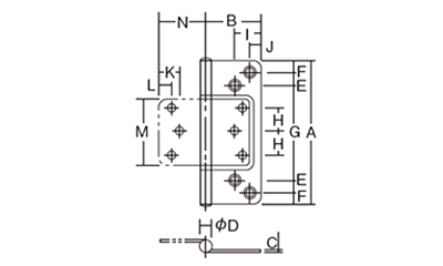ステンレス SUS430 フラッシュ丁番 (4300-)(ヘアーライン研磨)(ARCH)の寸法図