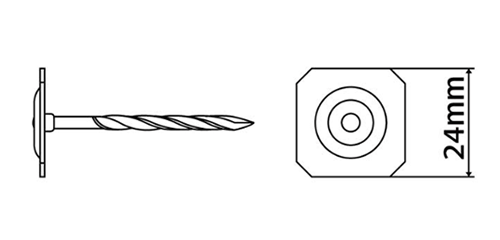 鉄 角座傘釘 (24mm角)(山喜産業)の寸法図