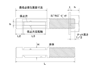 鉄 NEWフリップボルト (S45C 中空ブラインドボルト/ブラインドトグルアンカー)(NFB)(イイファス品)の寸法図