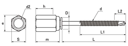 鉄 アシバツナギ ナット可動式タイプ (AWS/AWW)(鉄下地用・鉄骨造)(イイファス)の寸法図