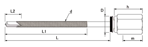 鉄 ドリルハンガー AFS(ボルト接続金具W1/2用)(鋼製下地用)(イイファス)の寸法図
