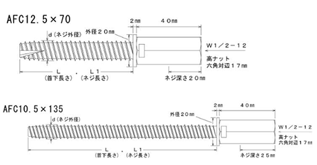 鉄 GSアシバツナギ プレコンタイプ (ナット固定式)(AFC)(イイファス)の寸法図