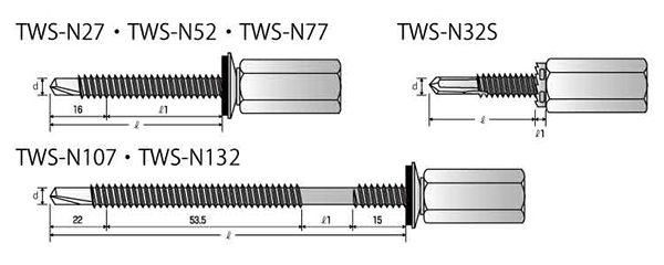 鉄 ドリルハンガーTWS(ボルト接続金具W3/8用)(鋼製下地用)(イイファス)の寸法図