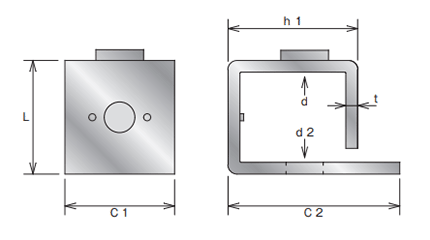 鉄 チャンネルクランプ型 (リップ溝形鋼専用クランプ 吊りボルトW3/8用)の寸法図