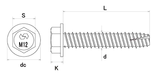 プレコンアンカーII プレキャストコンクリート用ビス 六角頭タイプ (PH)の寸法図