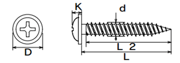 鉄 Pレスアンカー(コンクリート用ビス)ナベ頭ワッシャーヘッドWH (シグテック品)の寸法図