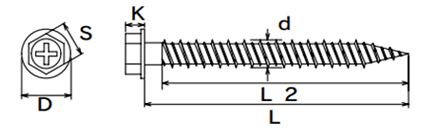 鉄 Pレスアンカー(コンクリート用ビス)HEX(六角頭)(シグテック品)の寸法図