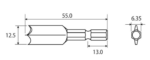 石膏ボード用ドリルビット(下穴ドリル)(六角軸6.35mm)の寸法図