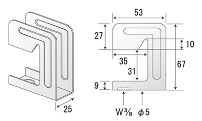 鉄 つりっこボーイB 支持金具 (H型/C型鋼用)(サワタ品)の寸法図