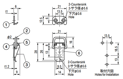 栃木屋 セミ型蓋止(中) TL-1の寸法図