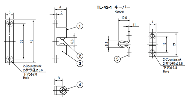 栃木屋 ボールキャッチ TL-42-1の寸法図