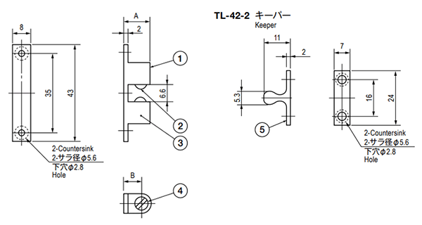 栃木屋 ボールキャッチ TL-42-2の寸法図