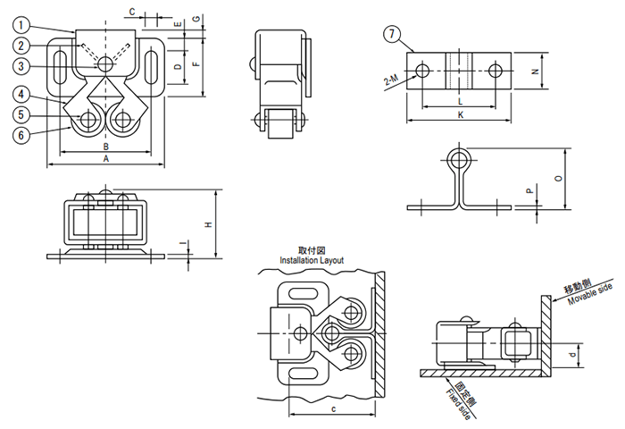 栃木屋 ローラーキャッチ TL-55-1の寸法図