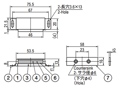 栃木屋 マグネットキャッチ TL-76の寸法図