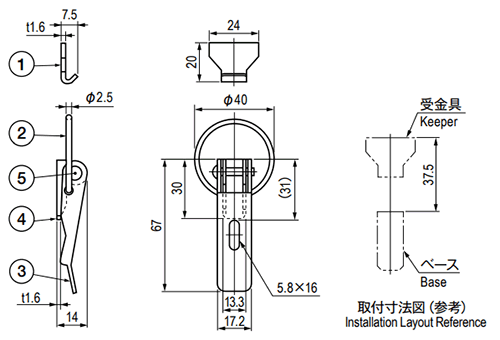 栃木屋 リングフック TL-83の寸法図