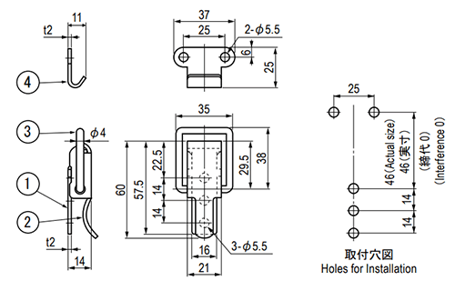 栃木屋 角型固定金具 TL-87-1の寸法図