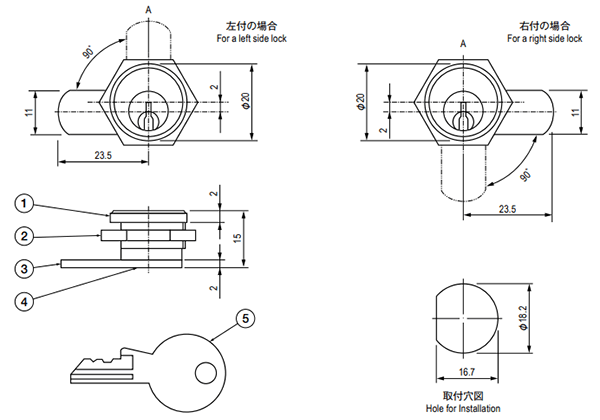 栃木屋 シリンダー錠 TL-110-1の寸法図