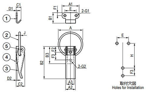 栃木屋 リングパチン錠 TL-116-2の寸法図