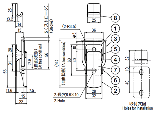 栃木屋 角型キャッチクリップIII型 TL-126の寸法図