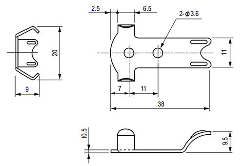 栃木屋 キャッチクリップ小用固定バネ板 TL-174の寸法図