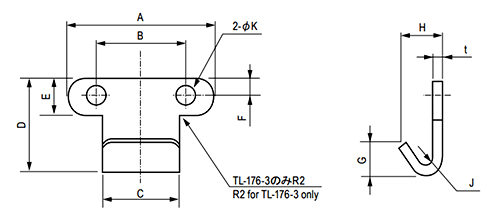 栃木屋 キャッチクリップ用受金具 TL-176-1の寸法図