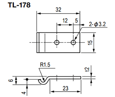 栃木屋 キャッチクリップ用受金具 TL-178の寸法図