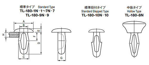 栃木屋 カヌークリップ TL-180-1Nの寸法図