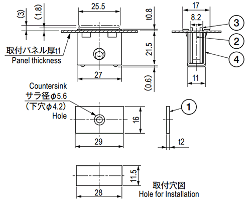 栃木屋 押込型マグネットキャッチ TL-185の寸法図