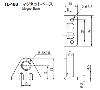 栃木屋 マグネットベース TL-188の寸法図