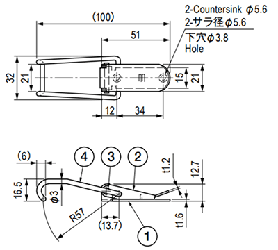 栃木屋 コーナークランプ TL-198の寸法図
