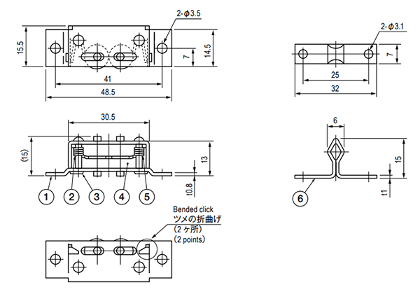 栃木屋 ボックスローラーキャッチ TL-222の寸法図