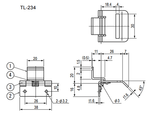 栃木屋 スウィングラッチ TL-234の寸法図
