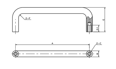 栃木屋 ステンレスパネル取手 THA-31SUS-5 タップ足の寸法図