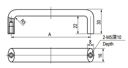 栃木屋 THA-132-1 (黄銅 XD型取手)の寸法図