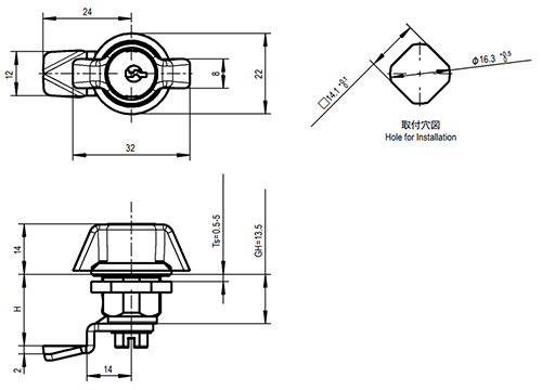 栃木屋 ウィングノブ(小) TEA-1022-U31の寸法図