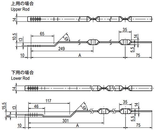 栃木屋 ロッド TEA-1160-08-05RAの寸法図