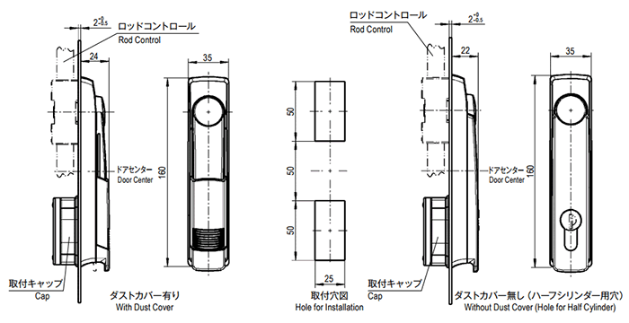 栃木屋 スウィングハンドル TEA-1225-U190の寸法図