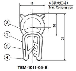 栃木屋 EMCガスケット TEM-1011-05-Eの寸法図