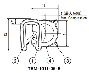 栃木屋 EMCガスケット TEM-1011-06-Eの寸法図