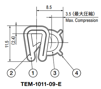 栃木屋 EMCガスケット TEM-1011-09-Eの寸法図