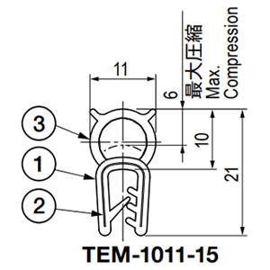 栃木屋 ガスケット(NBR製) TEM-1011-15 (50M)の寸法図