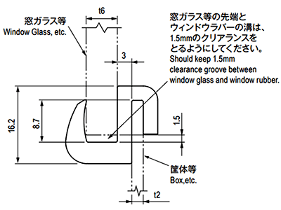 栃木屋 ウィンドウラバー TEM-1074-02の寸法図