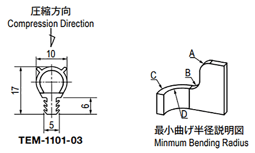 栃木屋 ウィンドウラバー TEM-1074-04の寸法図
