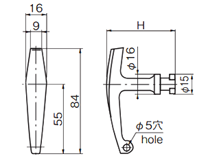 タキゲン No.0061-H キーハンドル(亜鉛合金)の寸法図