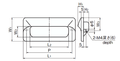 タキゲン AP-183 埋込み取手(樹脂)の寸法図