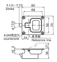 タキゲン A-254-1 ラッチ式 平面ハンドル(亜鉛合金)の寸法図