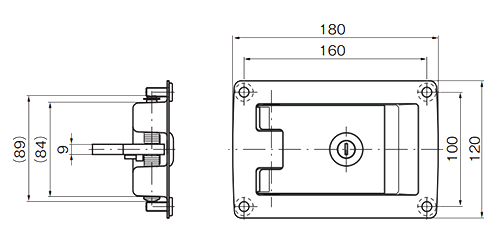 タキゲン A-838 密閉式カバーロック (鉄製)の寸法図