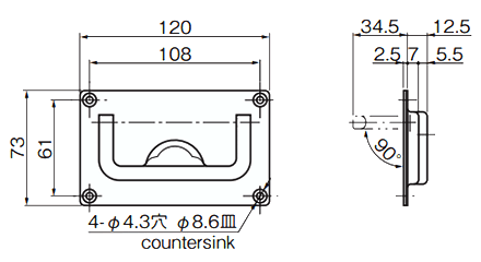 タキゲン A-1078 ステンレス フロアハッチ用取手の寸法図
