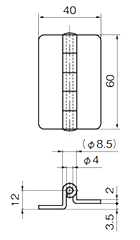 タキゲン B-28 段付蝶番 (鉄製)の寸法図