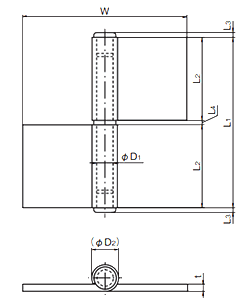 タキゲン B-1003 ステンレス 重量用両抜旗蝶番の寸法図